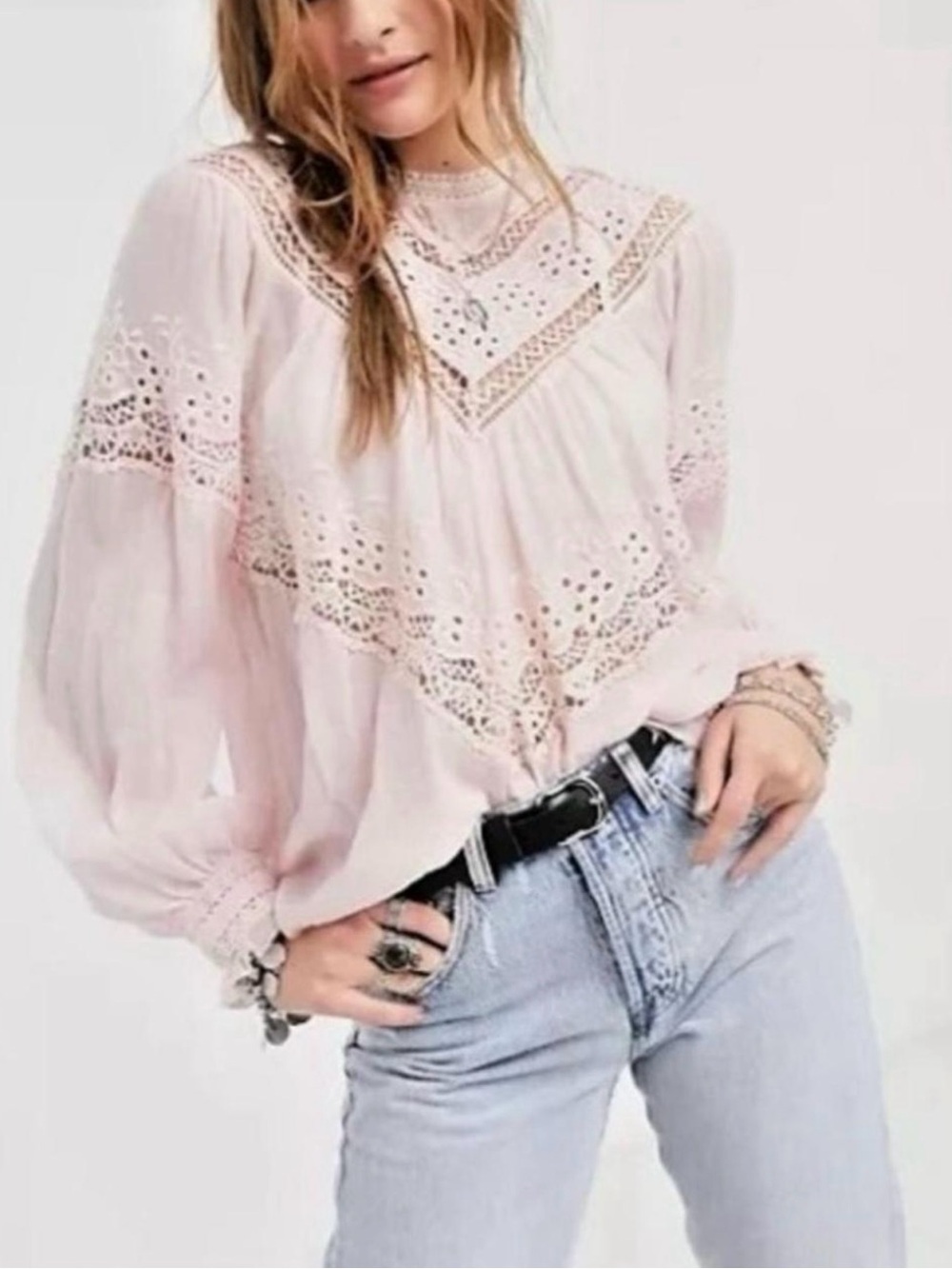 Free People Abigail Victorian Top in "Moon Cake" blush pink - Picture 6 of 8